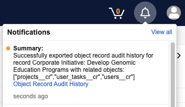 Related object record export notification
