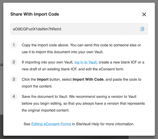 eConsent editor import code dialog box