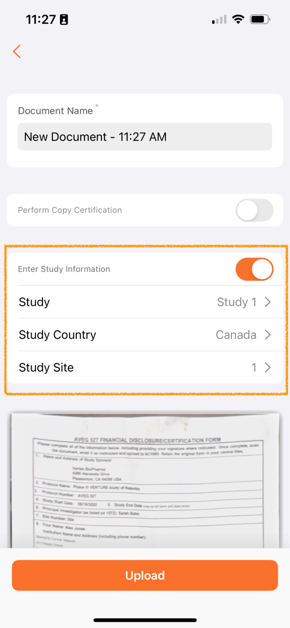Apply Study information to scanned documents