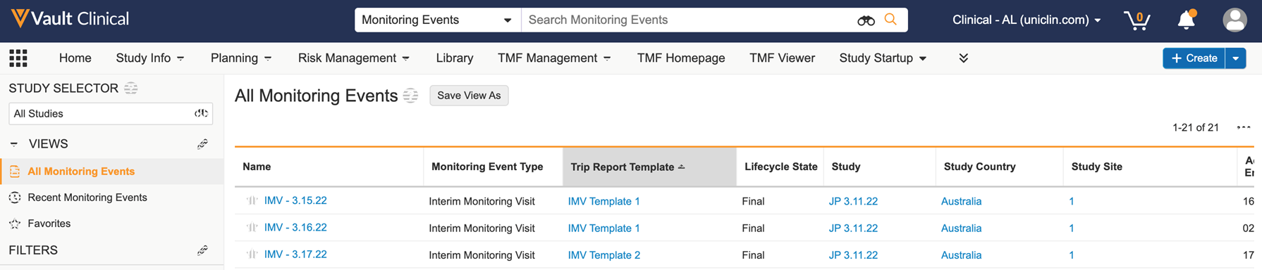 Relate Trip Report Template to Monitoring Event