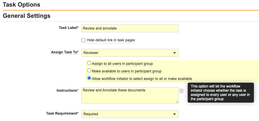 Workflow Initiators Select Task Assignment Type