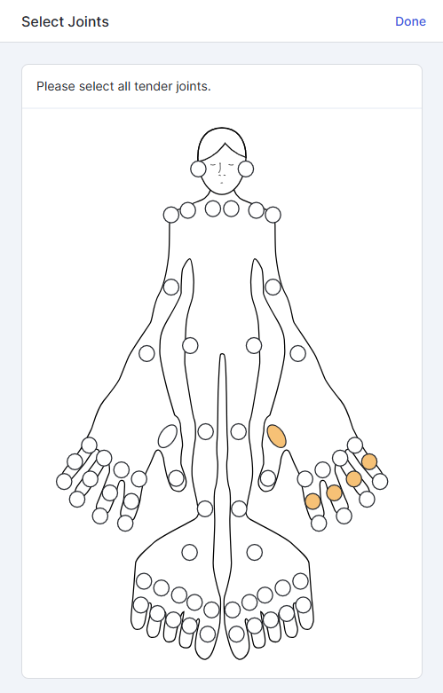 Select Joints survey page showing a variety of joints selected.