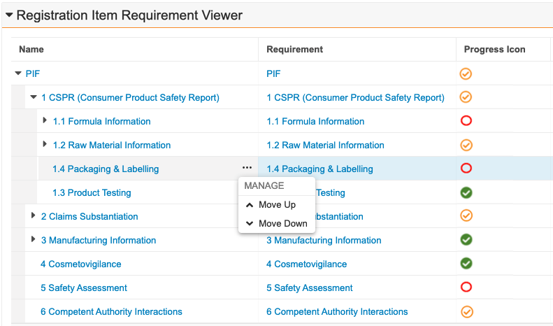 Reordering Registration Item Requirements in the Registration Item Requirements Hierarchy Viewer